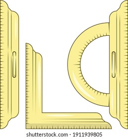 Drawing accessories. Ruler, protractor, angle.