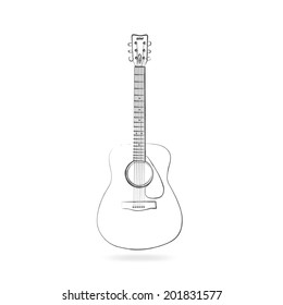 Drawing of an acoustic guitar isolated on a white background.