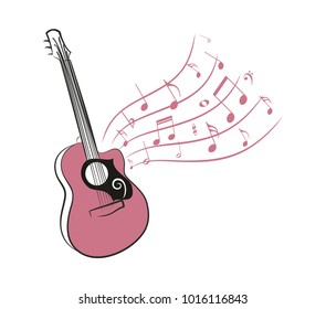 Drawing of  acoustic guitar with notes