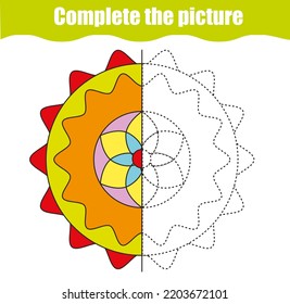 Drawing activity for kids. Complete symmetry pattern. educational children game for elementary age