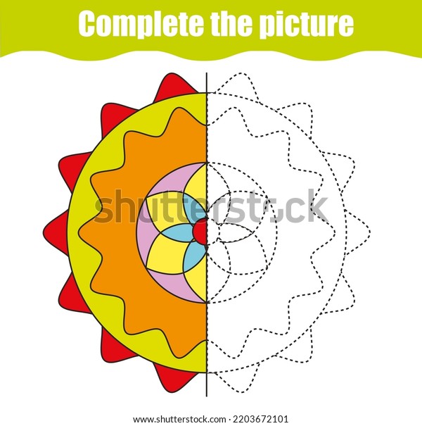 Drawing activity for kids.\
Complete symmetry pattern. educational children game for elementary\
age