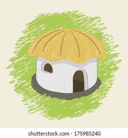Drawing african hut on background. Vector illustration
