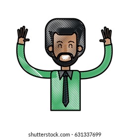 drawing afro man happy with up arms design