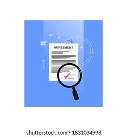 drawing of the agreement document and a magnifying glass