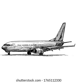 Drawing of the airplane landing at the airport 