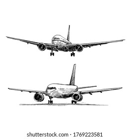 Drawing Of The Airplane Landing At The Airport 