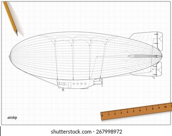 Drawing airship. Vector illustration eps 10