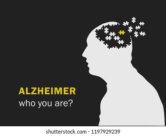 drawing for the Alzheimer, the silhouette of a man who loses his head like his a puzzle outside