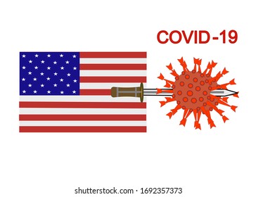 Drawing of the American flag fighting against Covid -19.
