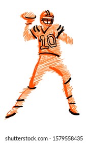 drawing of an American football player throws the ball illustration for sport banner sketch style