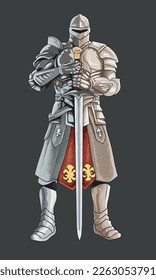 Drawing amor kingdom of prance, long sword, harness, art.illustration, vector
