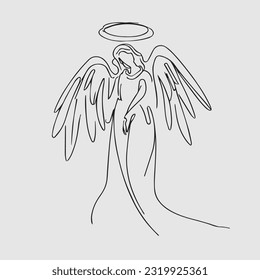 drawing of angel with wing line art , vector eps and jpg , editable