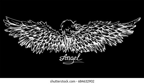 Drawing Angel Wings On Black Background Stock Vector (Royalty Free ...