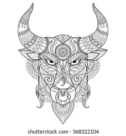 Dibujo de toros enojados para colorear libro, tatuajes, logotipo, diseño de pantalones en T y otra decoración