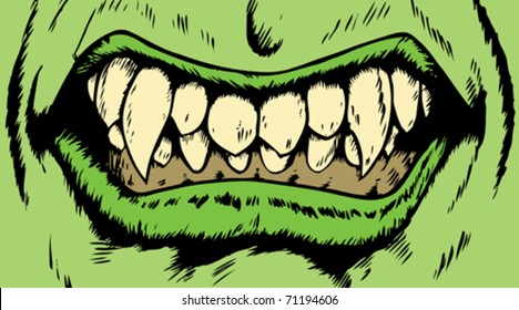 Drawing Of An Angry Monster Mouth With Scary Fangs.