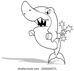 Drawing Of An Angry Shark With Dynamite Under Its Fin - Cartoon Illustration Isolated On White Background, Vector