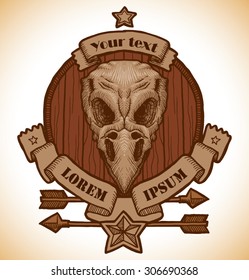 Drawing animal skull emblem, bird, vector