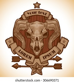 Drawing animal skull, vector