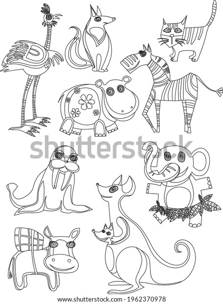 Drawing Animals Cartoon Vector Illustration Isolated Stock Vector ...