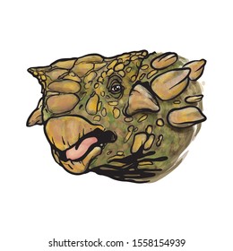 Drawing of an Ankylosaurus head. Vector animal illustration