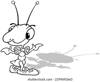 Drawing Of An Ant With A Bow On Its Neck - Cartoon Illustration Isolated On White Background, Vector