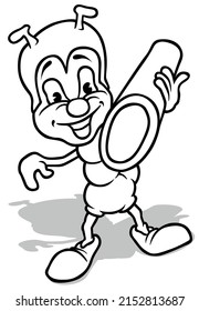 Drawing of an Ant Carrying Part of a Stem - Cartoon Illustration Isolated on White Background, Vector