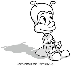 Dibujo de una hormiga sentada en el suelo - Ilustración de caricatura aislada en fondo blanco, vector