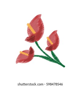 drawing anthurium flower ornament image vector illustration eps 10