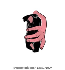 Drawing antique sculpture in contemporary modern style. Philosophical, surrealistic and symbolism doddle in pink, white and black colors. Hand drawing vector illustration. 