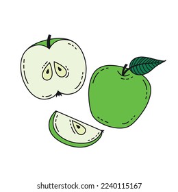 Drawing of apples on a white background. Apples drawn in doodle style. Suitable for drawing on clothes, for packaging, postcards.
