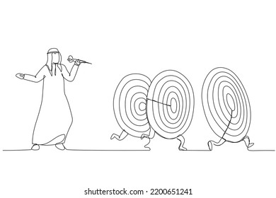 Drawing of arab businessman and targets. Single continuous line art style
