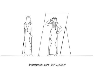 Drawing of arab man looking into self putting eyegless looking cool. Single continuous line art style