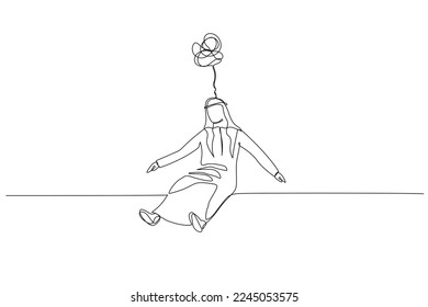 Drawing of arab man sad stressed drop in the floor. Single continuous line art