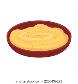 Drawing of Arabic bean paste in bowl isolated on white background. Hummus and snack vector illustration. Food, nutrition concept