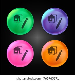 Drawing architecture project of a house crystal ball design icon in green - blue - pink and orange.