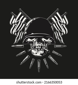 Drawing Of Army Skull With Bullets And Flag