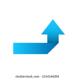drawing an arrow icon with a blue colored paper gradation style and isolated white background.