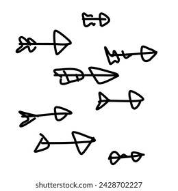 Drawing arrows set on a white background, jagged lines, white background, seamless pattern.