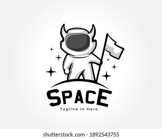 drawing art astronaut with flag logo design illustration inspiration