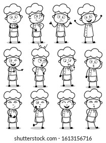 Drawing Art of Cartoon Chef Poses - Set of Concepts Vector illustrations