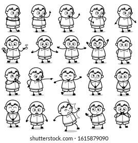 Drawing Art of Fat Boy Poses - Set of Concepts Vector illustrations