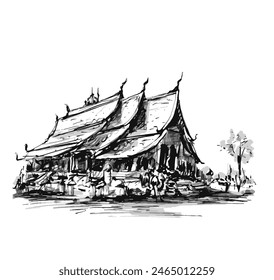Drawing art lines of the Thai temple 