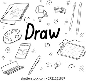 Drawing Art Materials Vector Line Stock Vector (Royalty Free ...