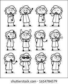 Drawing Art of Office Female Employee - Set of Concepts Vector illustrations