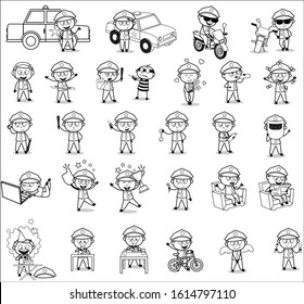 Drawing Art of Policeman Cop Character - Set of Concepts Vector illustrations