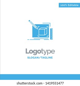 Drawing, Art, Sketch, Line, Pencil Blue Solid Logo Template. Place for Tagline