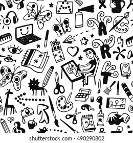 drawing , art tools - seamless background