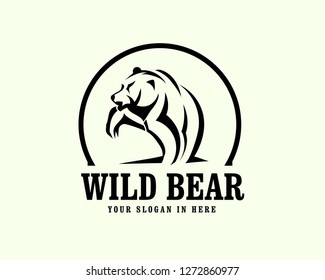 drawing art walking bear with anger logo design inspiration