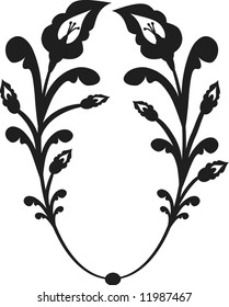 Drawing of Arum Lily frame elements with butterflies. One color.