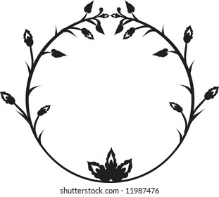 Drawing of Arum Lily frame elements with butterflies. One color.